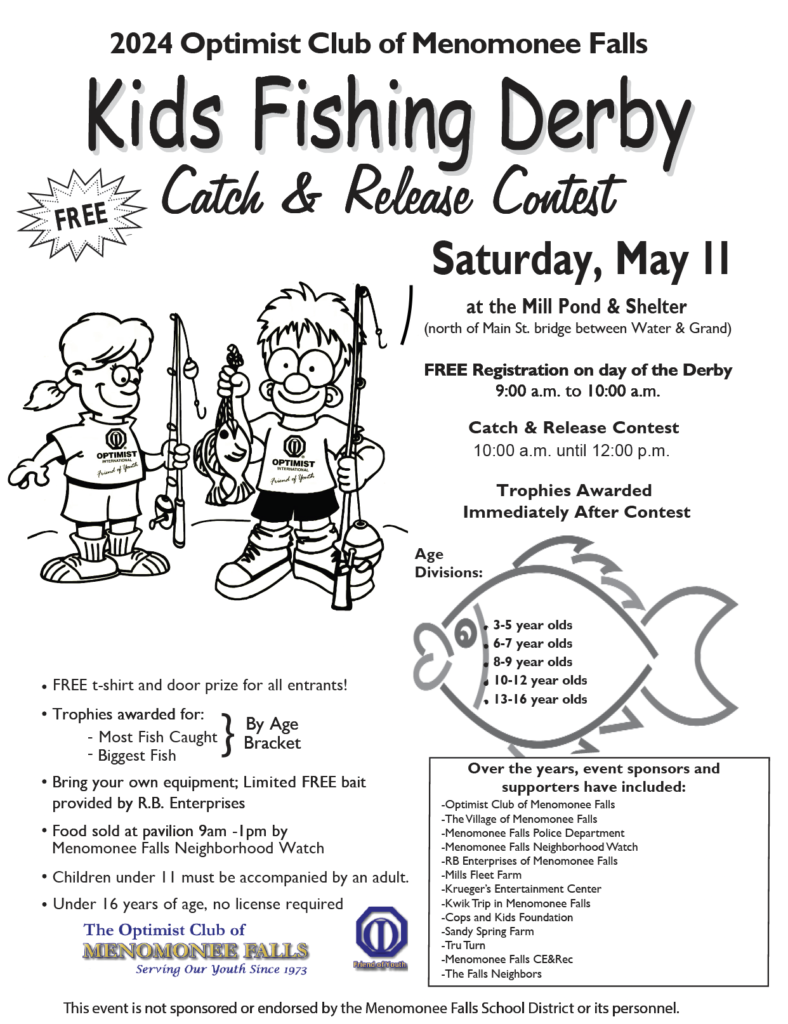 Kids Fishing Derby – May 11, 2024 – Menomonee Falls Neighborhood Watch –  MFNW